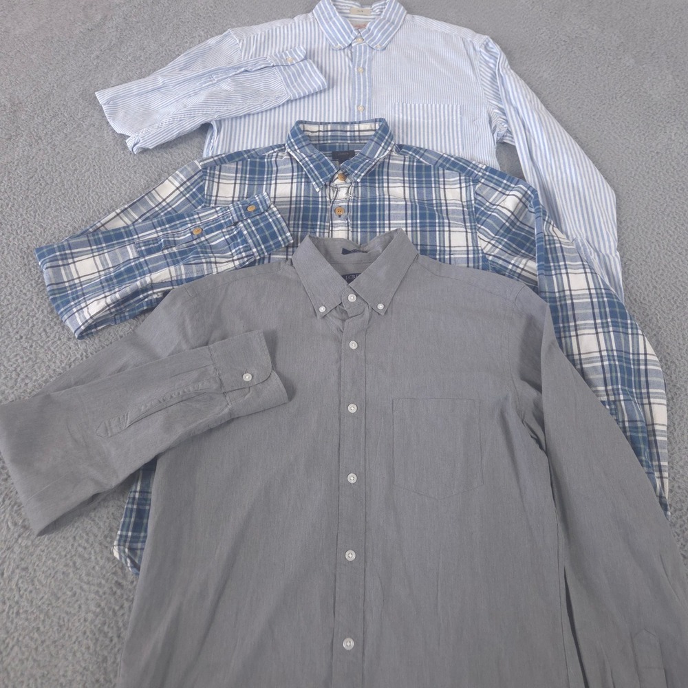 LOT OF 3 J.Crew Shirt Mens M Blue Broken-In Oxford Plaid Flex Washed Button Down